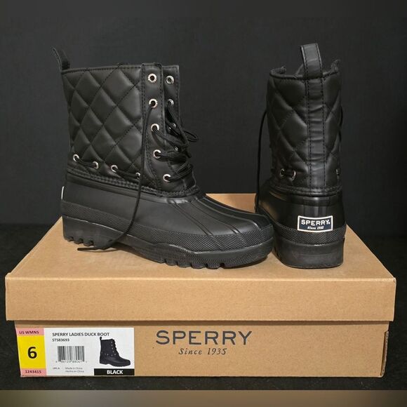 Sperry Shoes - Sperry Ladies Duck Boots Women’s Size 6 Black Quilted Warm Waterproof